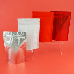 Matte Firetruck Red Metalized Foil Stand Strong® Packaging Bags With Zipper Seal