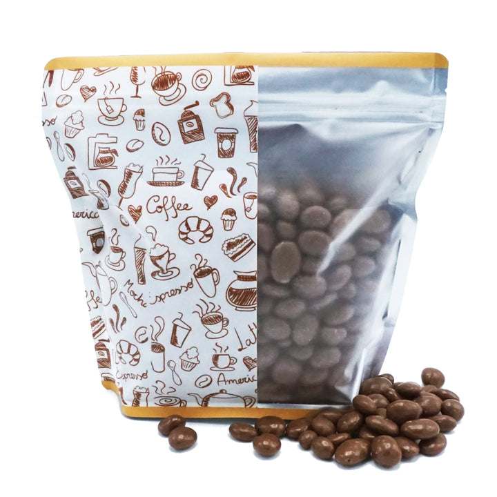 QQ Studio® Matte Café White Coffee Designed Windowed Stand Strong™ Packaging Bags
