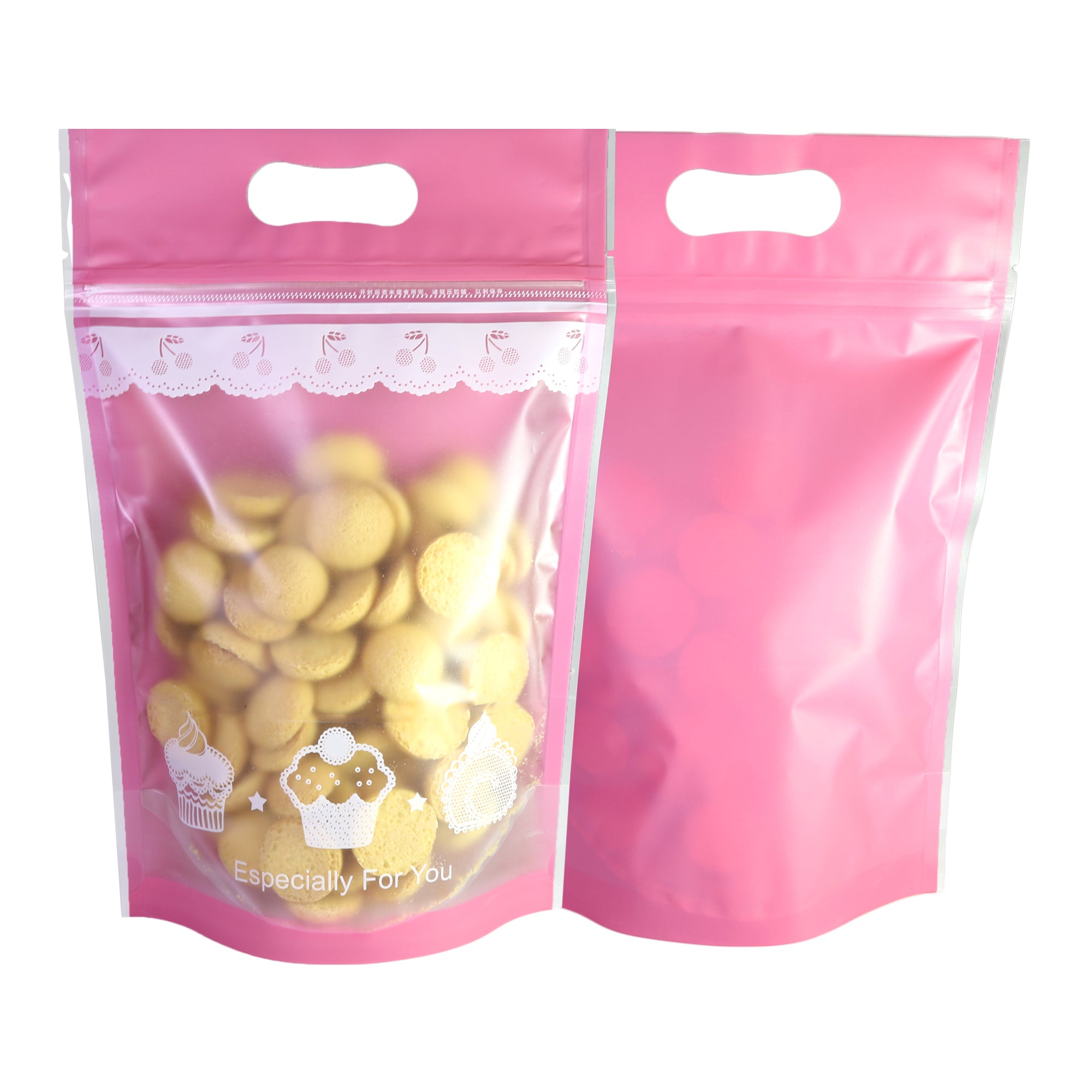 Frosted Front with Bakery Print and Die Cut Handles Plastic Stand Strong® Bags