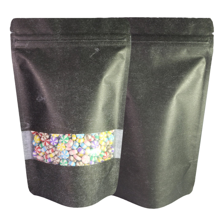 QQ Studio® Granite Black Rice Paper with Clear Window Stand Strong™ Bags