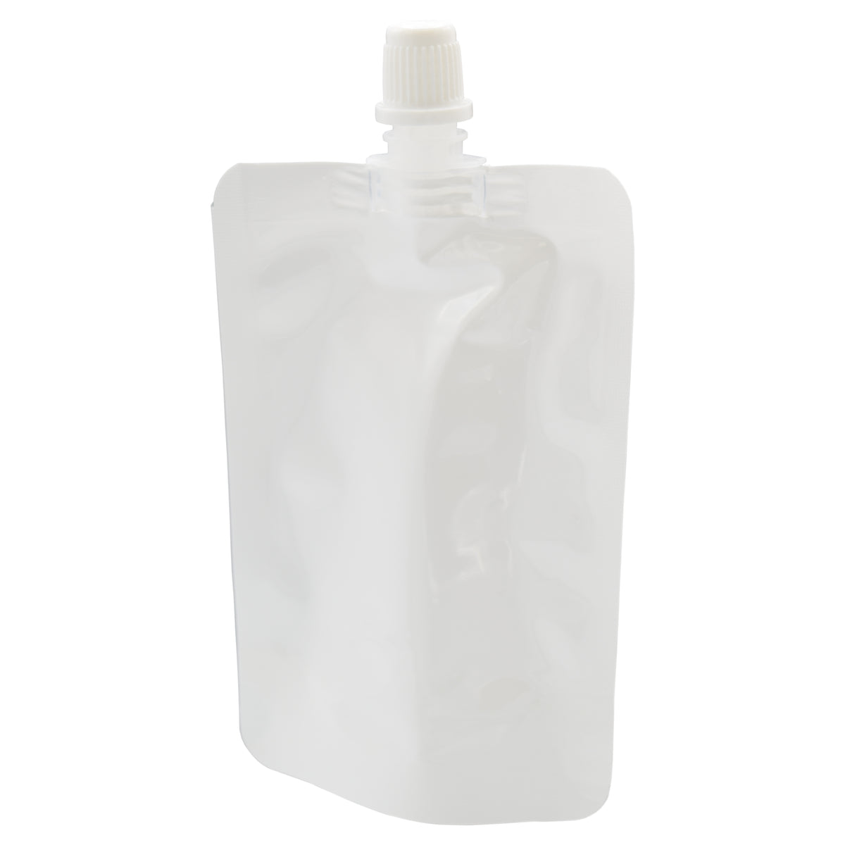 Glossy Arctic White Plastic Stand Pouch with Top Screw Cap Spout