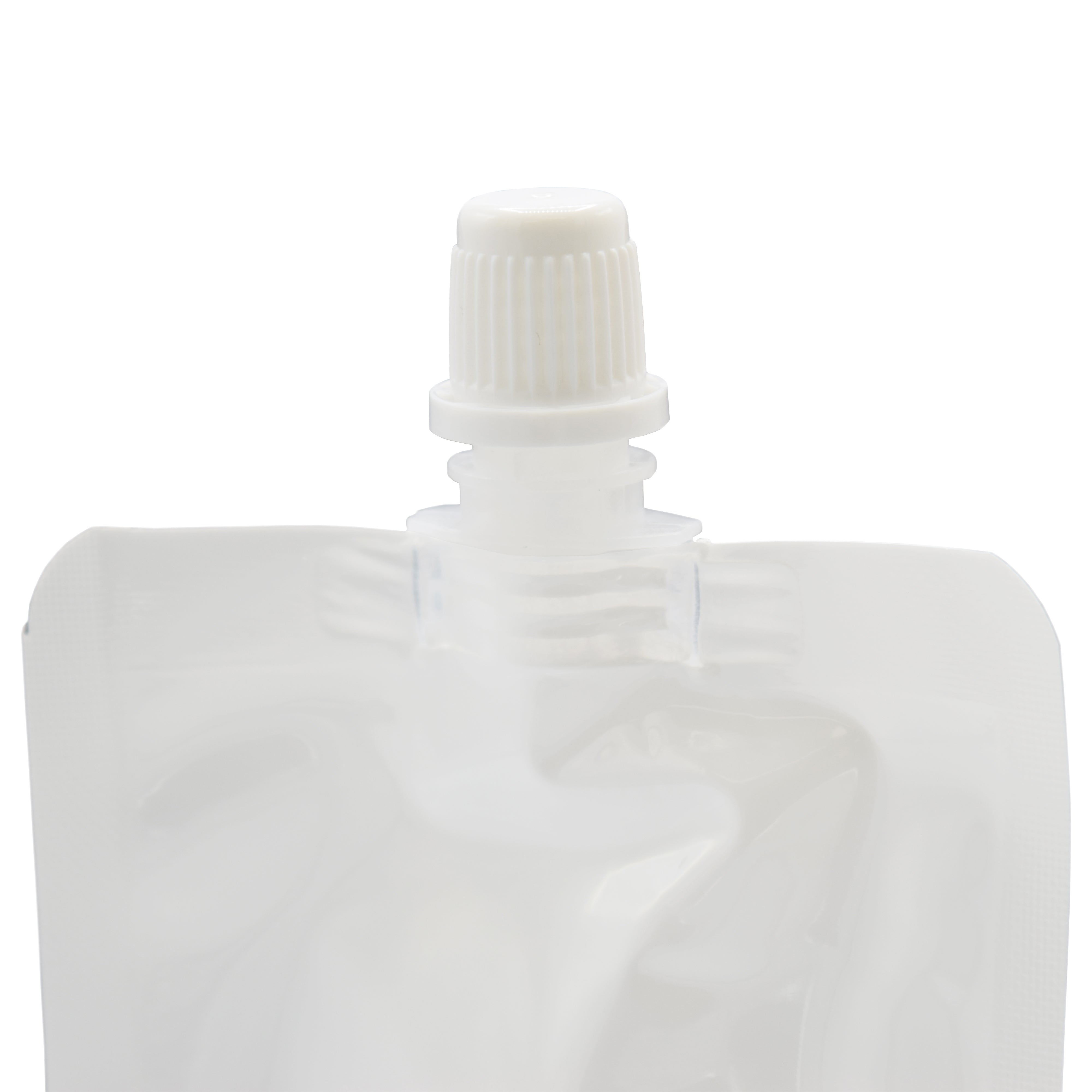Glossy Arctic White Plastic Stand Pouch with Top Screw Cap Spout