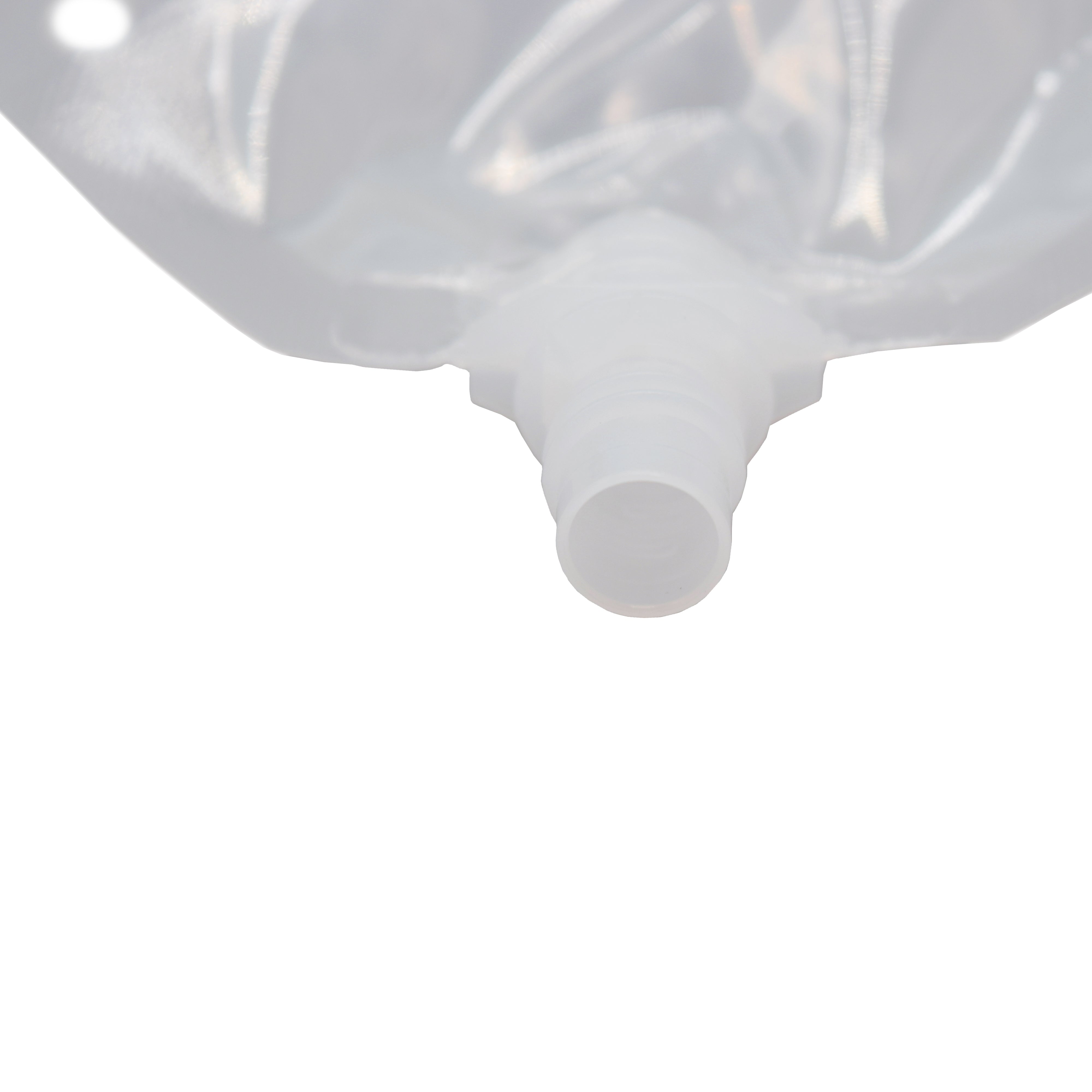 Glossy Clarity Clear Plastic Stand Pouch with Corner Screw Cap Spout and Hang Hole