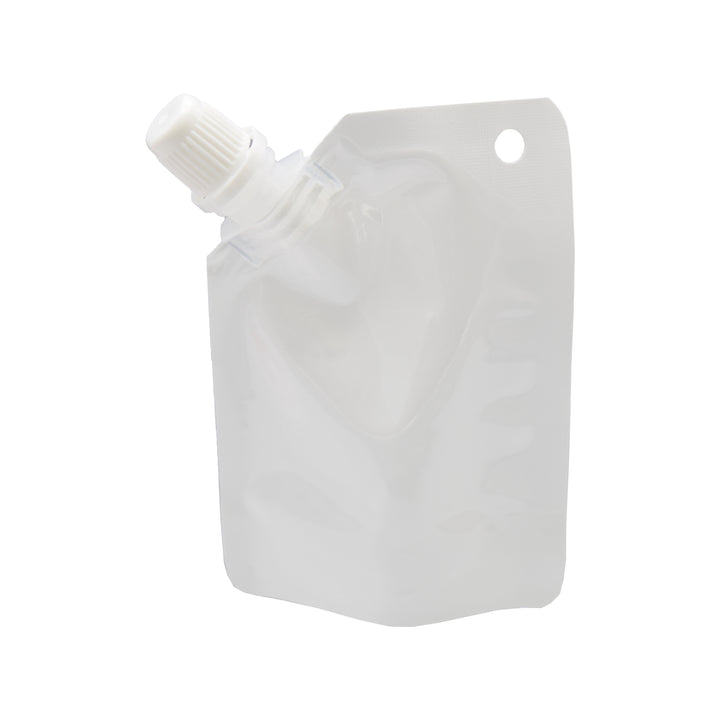Glossy Arctic White Plastic Stand Pouch with Corner Screw Cap Spout and Hang Hole