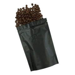 Dark Roast Black Foil Coffee Valve Stand Strong® Pouches with Zipper Seal