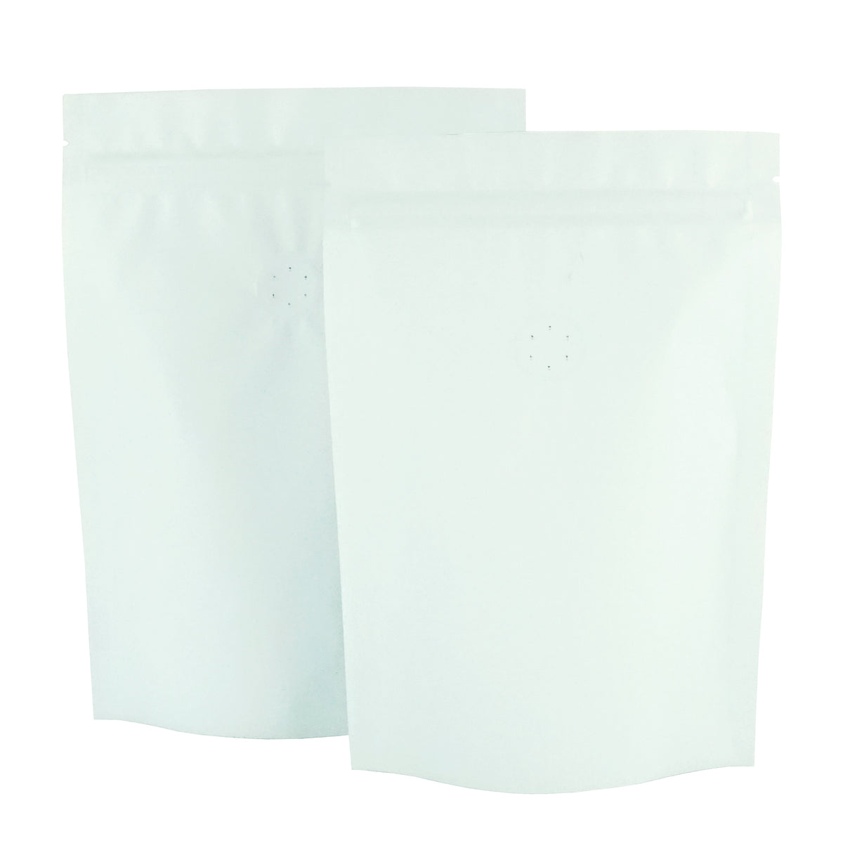 Light Roast White Foil Coffee Valve Stand Strong® Pouches with Zipper Seal