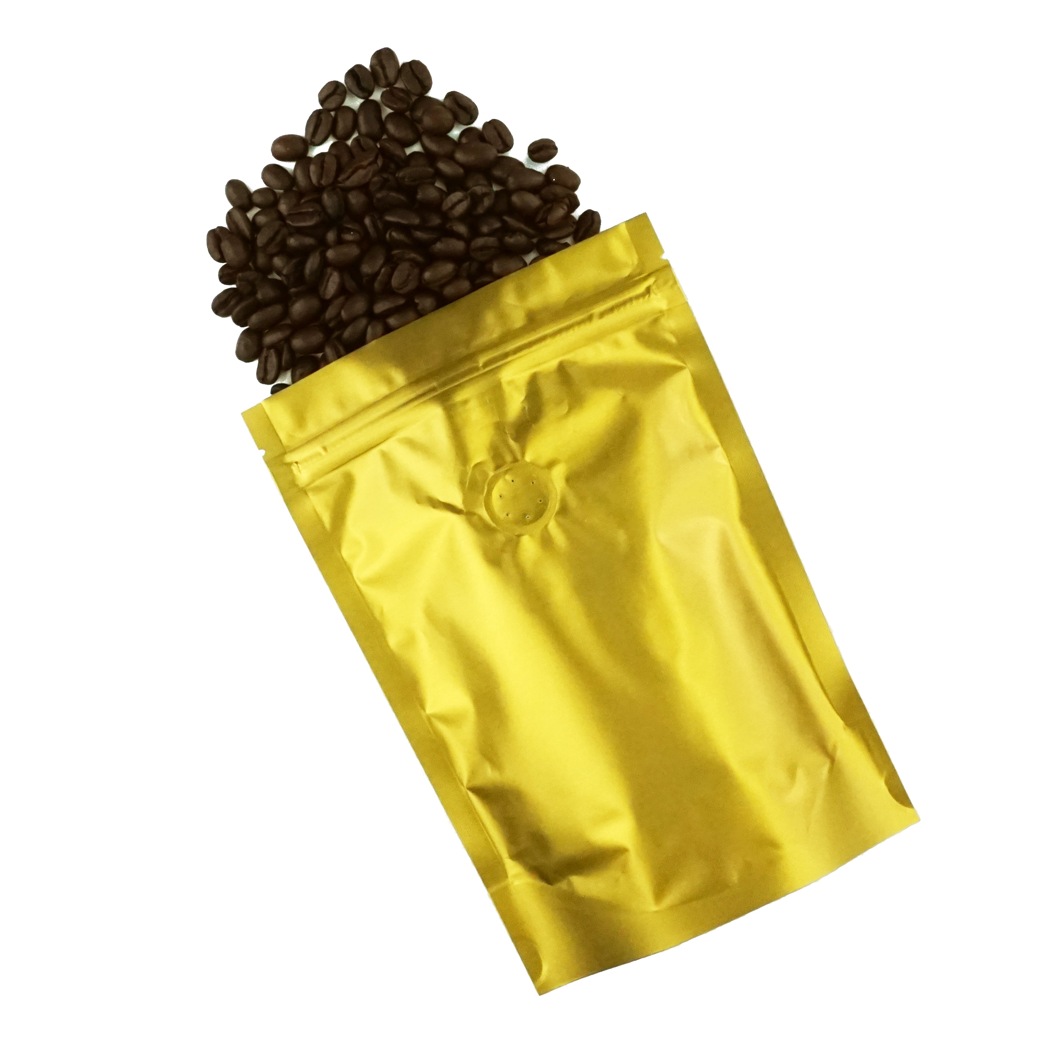 Blonde Roast Gold Foil Coffee Valve Stand Strong® Pouches with Zipper Seal