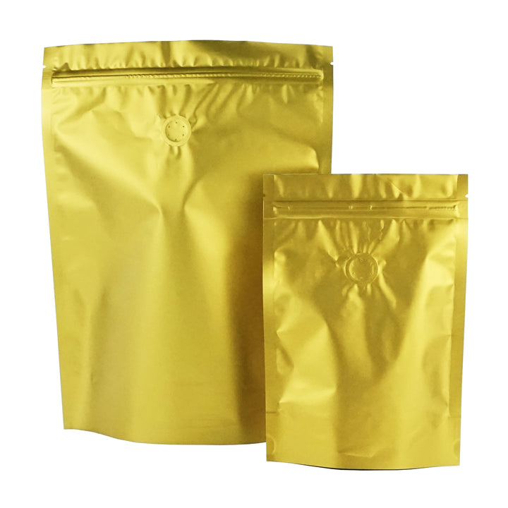 QQ Studio® Blonde Roast Gold Foil Coffee Valve StandStrong™ Pouches with Zipper Seal
