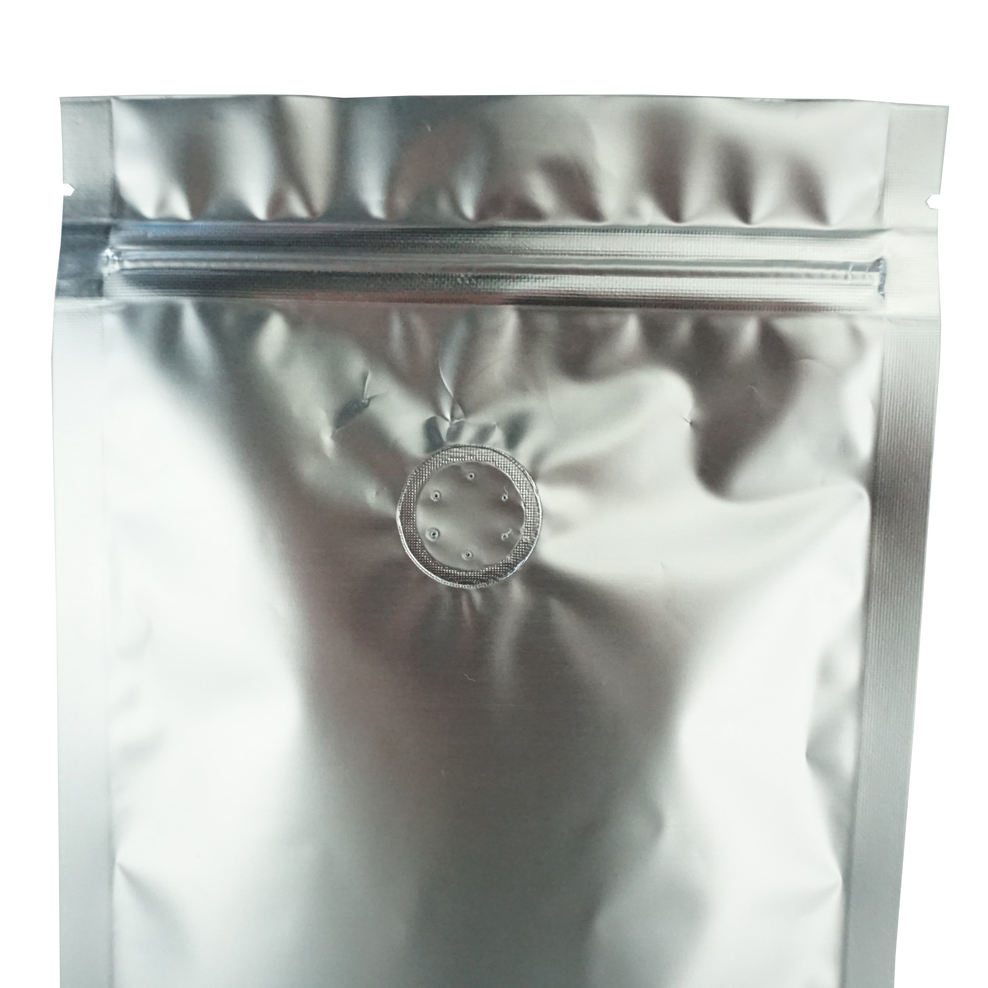 New Kettle Silver Foil Coffee Valve Stand Strong® Pouches with Zipper Seal