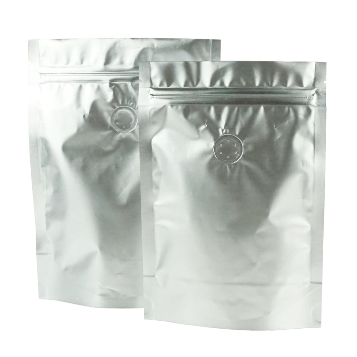 QQ Studio® New Kettle Silver Foil Coffee Valve StandStrong™ Pouches with Zipper Seal