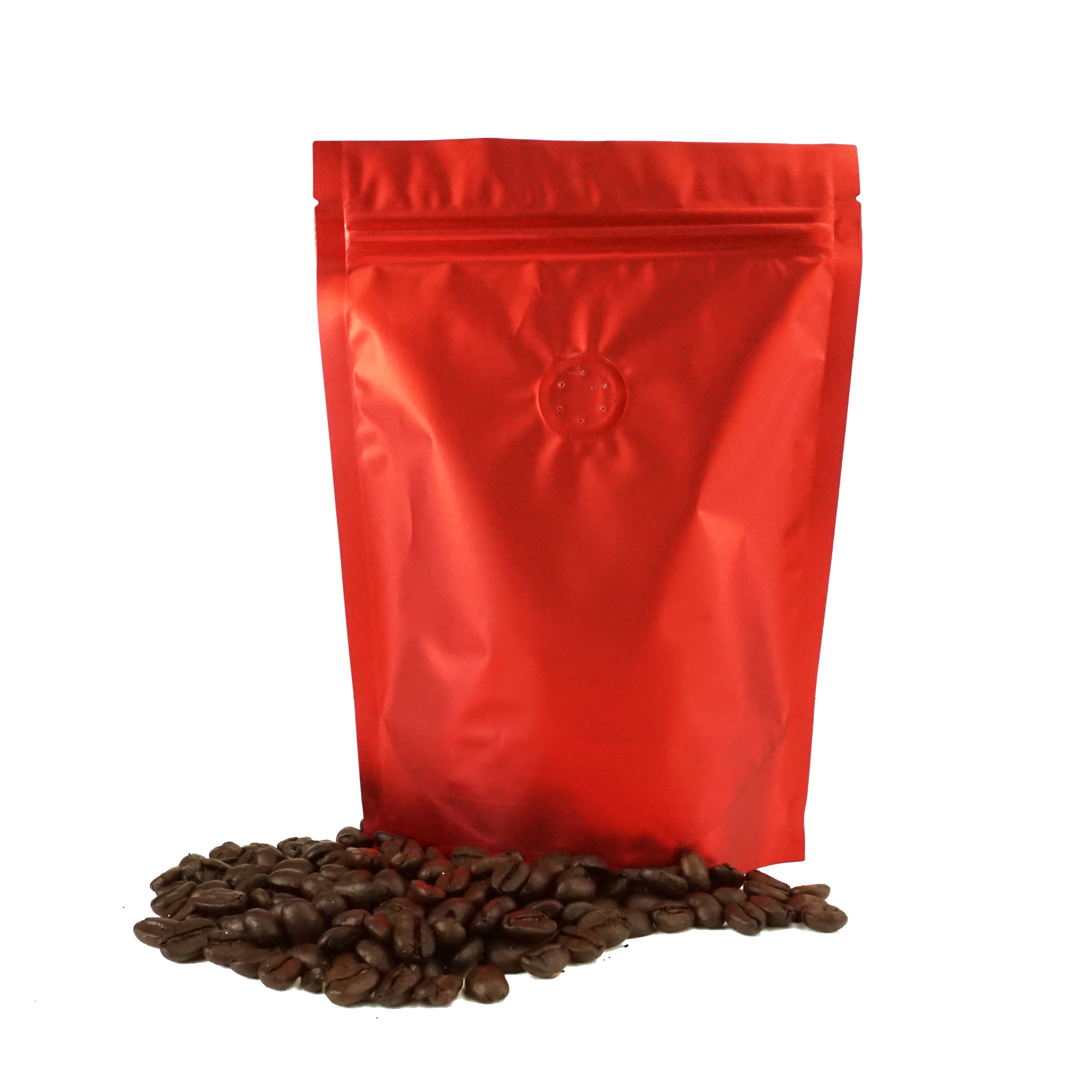 Americano Red Foil Coffee Valve Stand Strong® Pouches with Zipper Seal