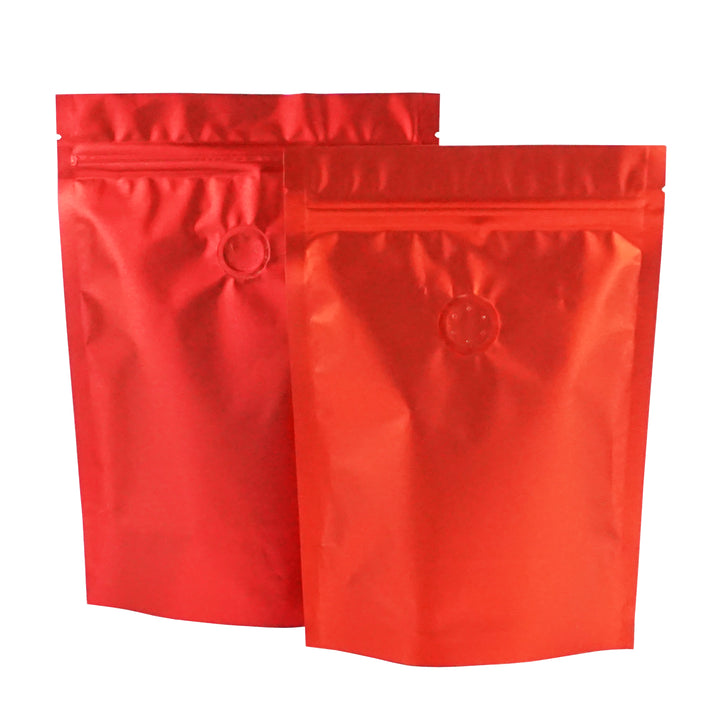 QQ Studio® Americano Red Foil Coffee Valve StandStrong™ Pouches with Zipper Seal