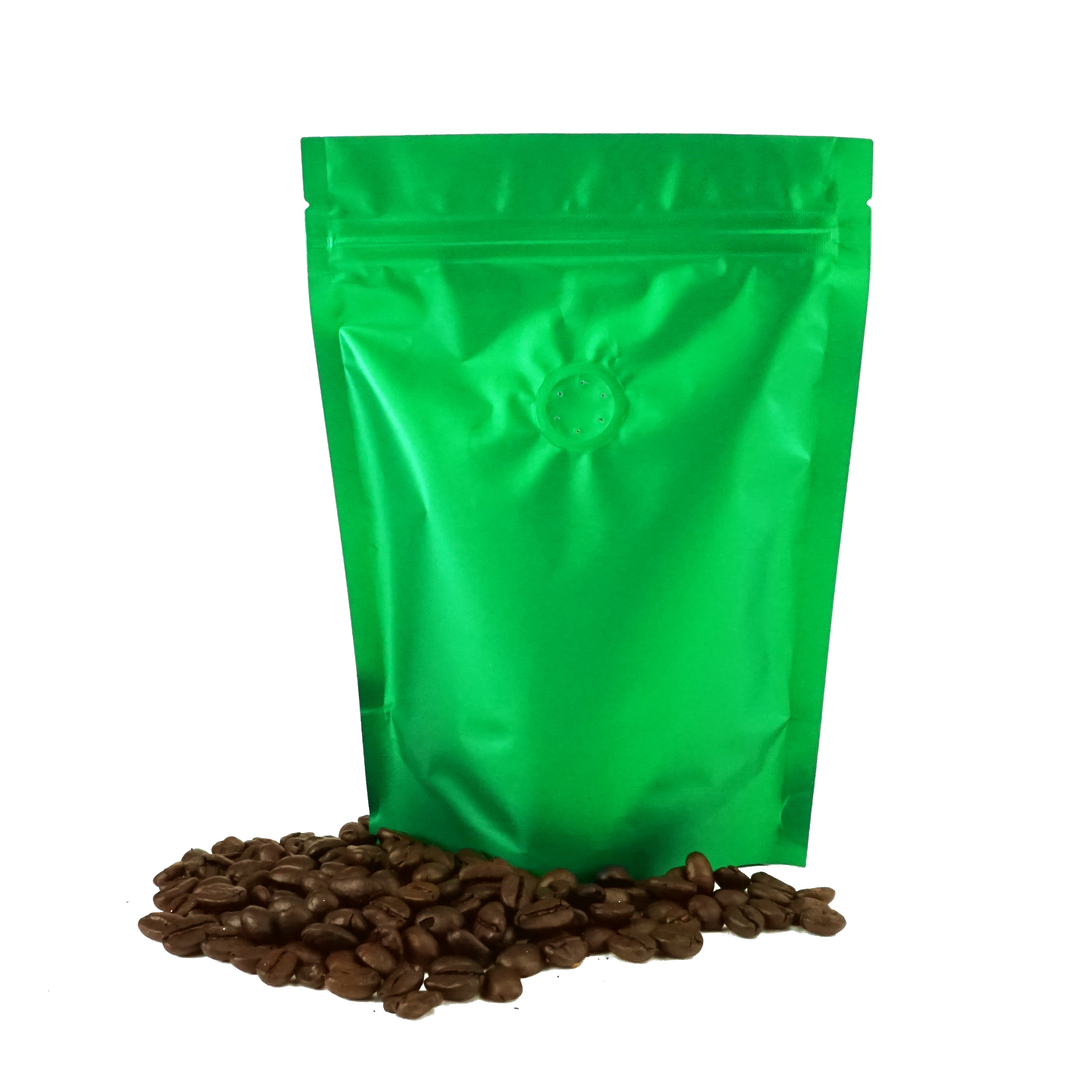 Matcha Green Foil Coffee Valve Stand Strong® Pouches with Zipper Seal