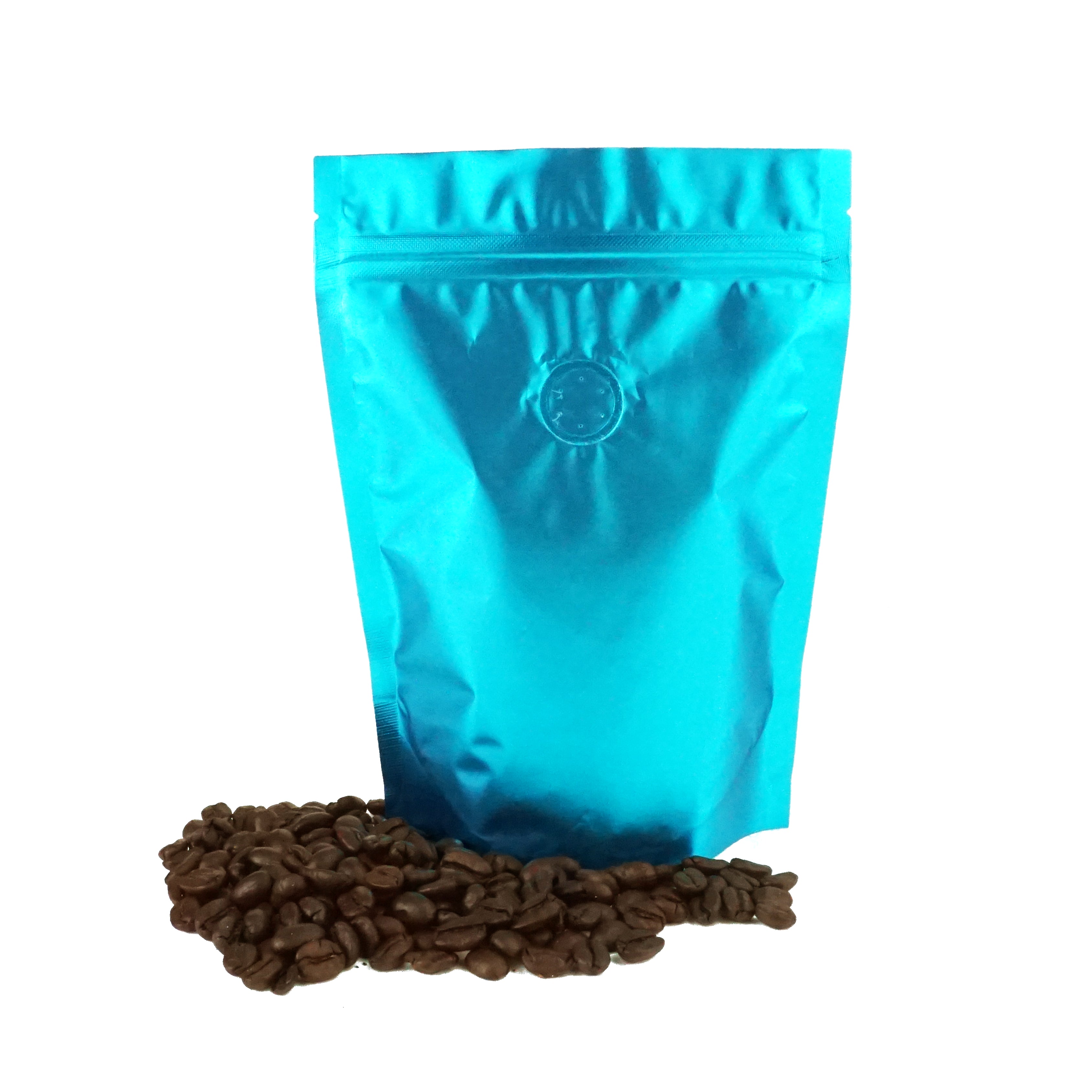 Cold Brew Blue Foil Coffee Valve Stand Strong® Pouches with Zipper Seal