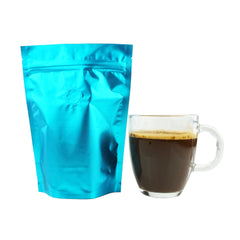 Cold Brew Blue Foil Coffee Valve Stand Strong® Pouches with Zipper Seal