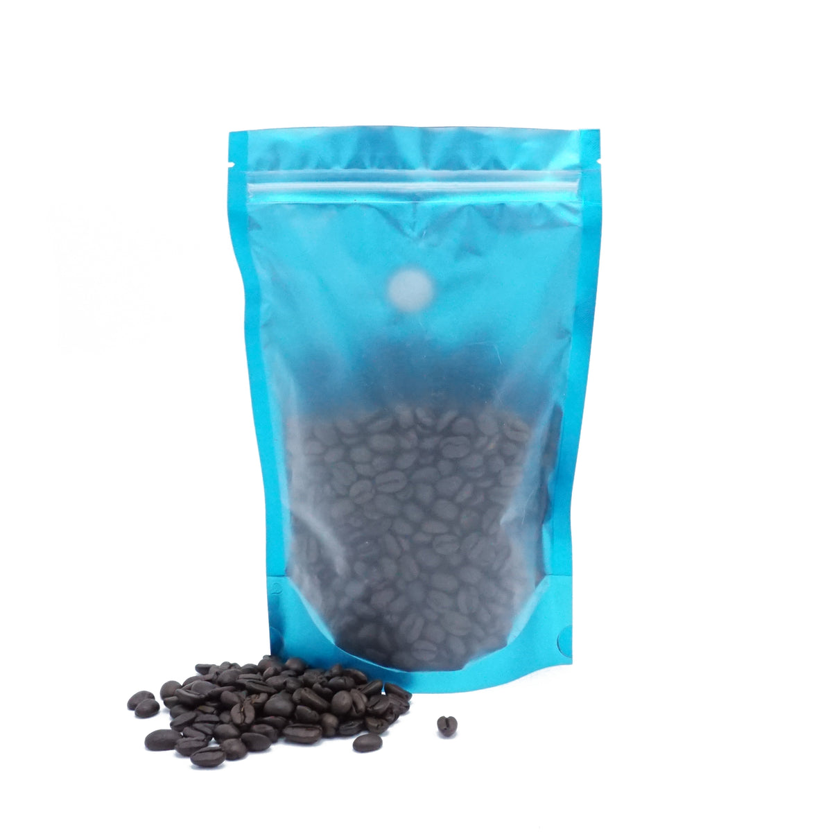 Nutty Blue Coffee Valve Stand Strong® Packaging Bags with Zipper Seal