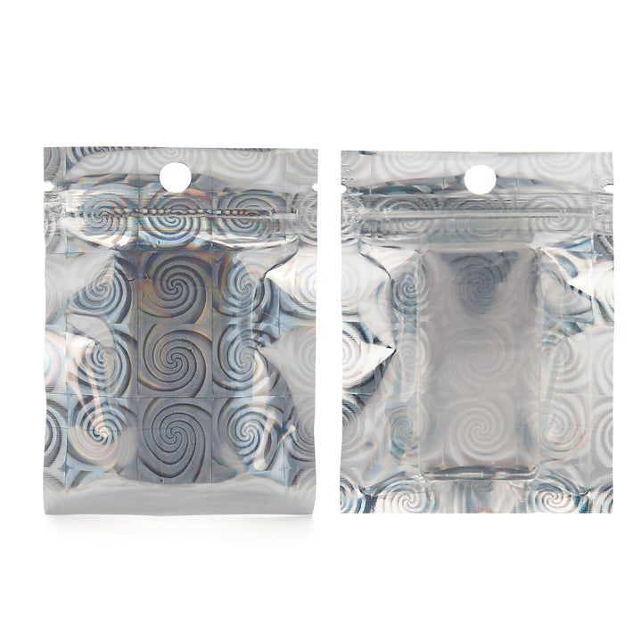 QQ Studio® Clear and Half Diamond Holographic Swirl Mylar Flat QuickQlick® Bags with Hang Hole