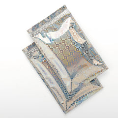 Clear Front and Half Diamond Holographic Swirl Mylar Zipper Seal Bags with Hang Hole