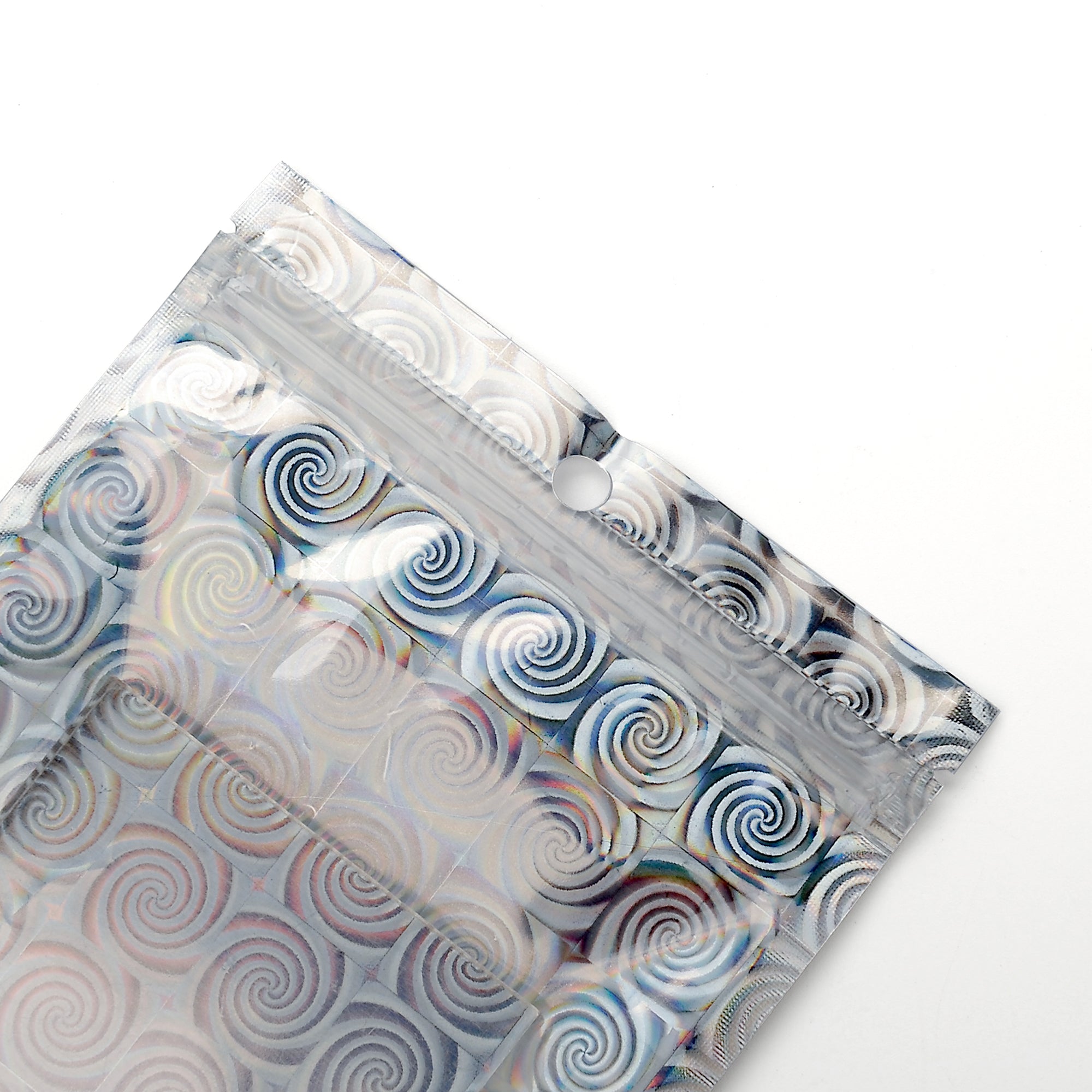 Clear Front and Half Diamond Holographic Swirl Mylar Zipper Seal Bags with Hang Hole