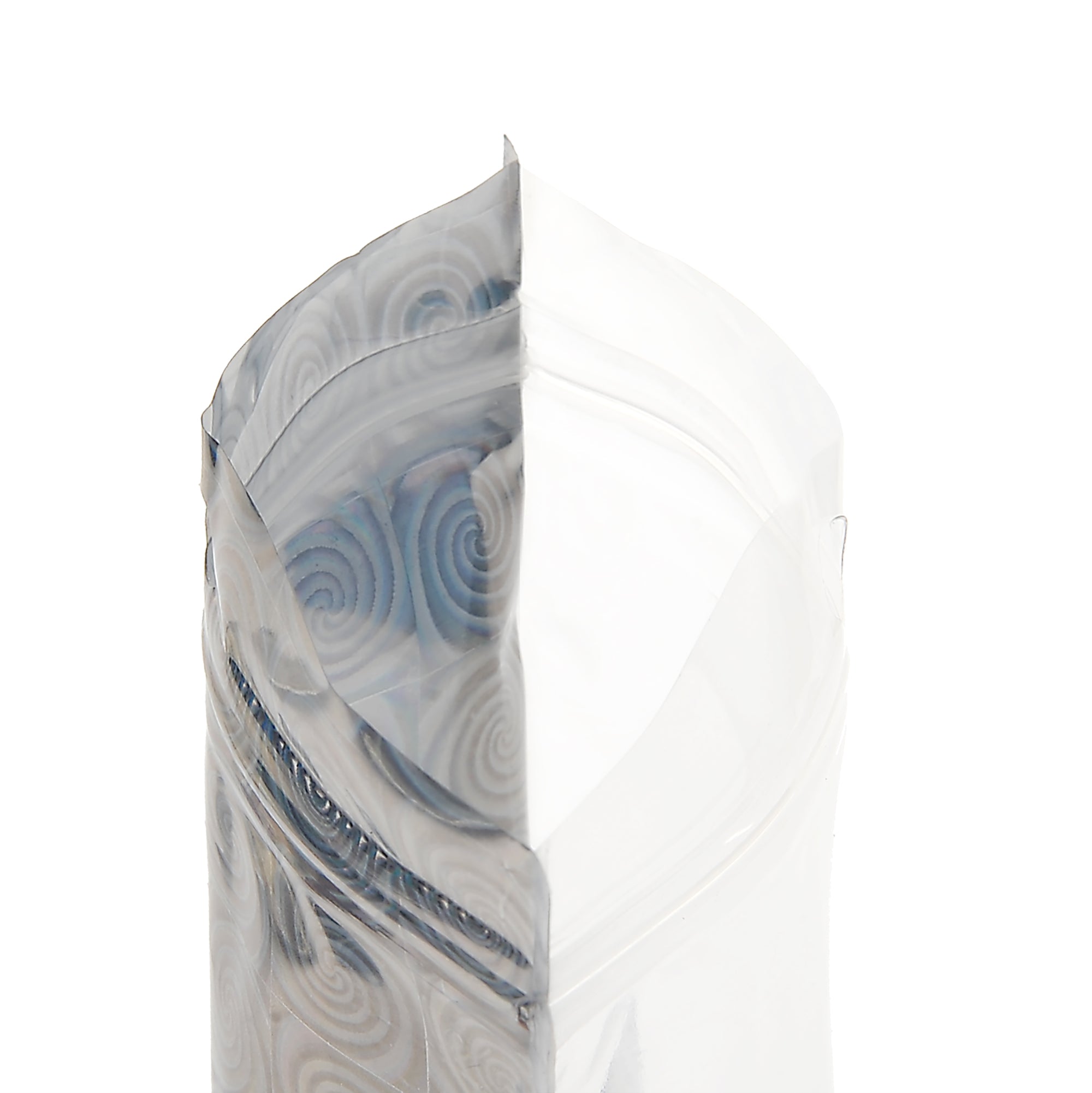 Clear Front and Half Diamond Holographic Swirl Mylar Zipper Seal Bags with Hang Hole