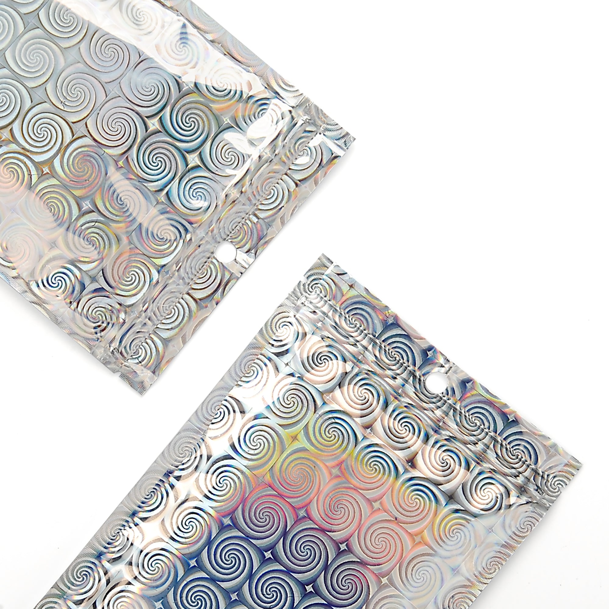 Clear Front and Half Diamond Holographic Swirl Mylar Zipper Seal Bags with Hang Hole