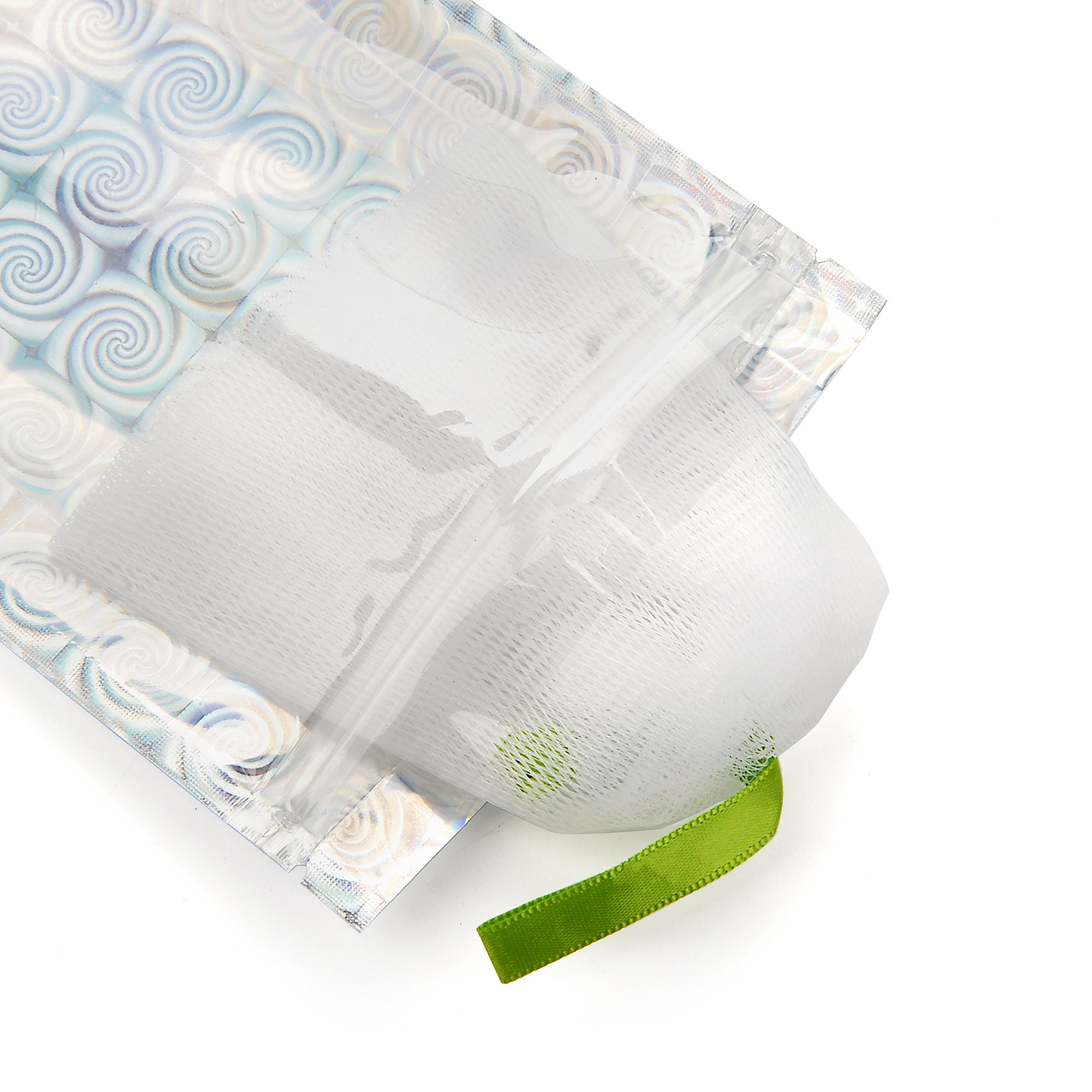 Clear Front and Half Diamond Holographic Swirl Mylar Zipper Seal Bags with Hang Hole