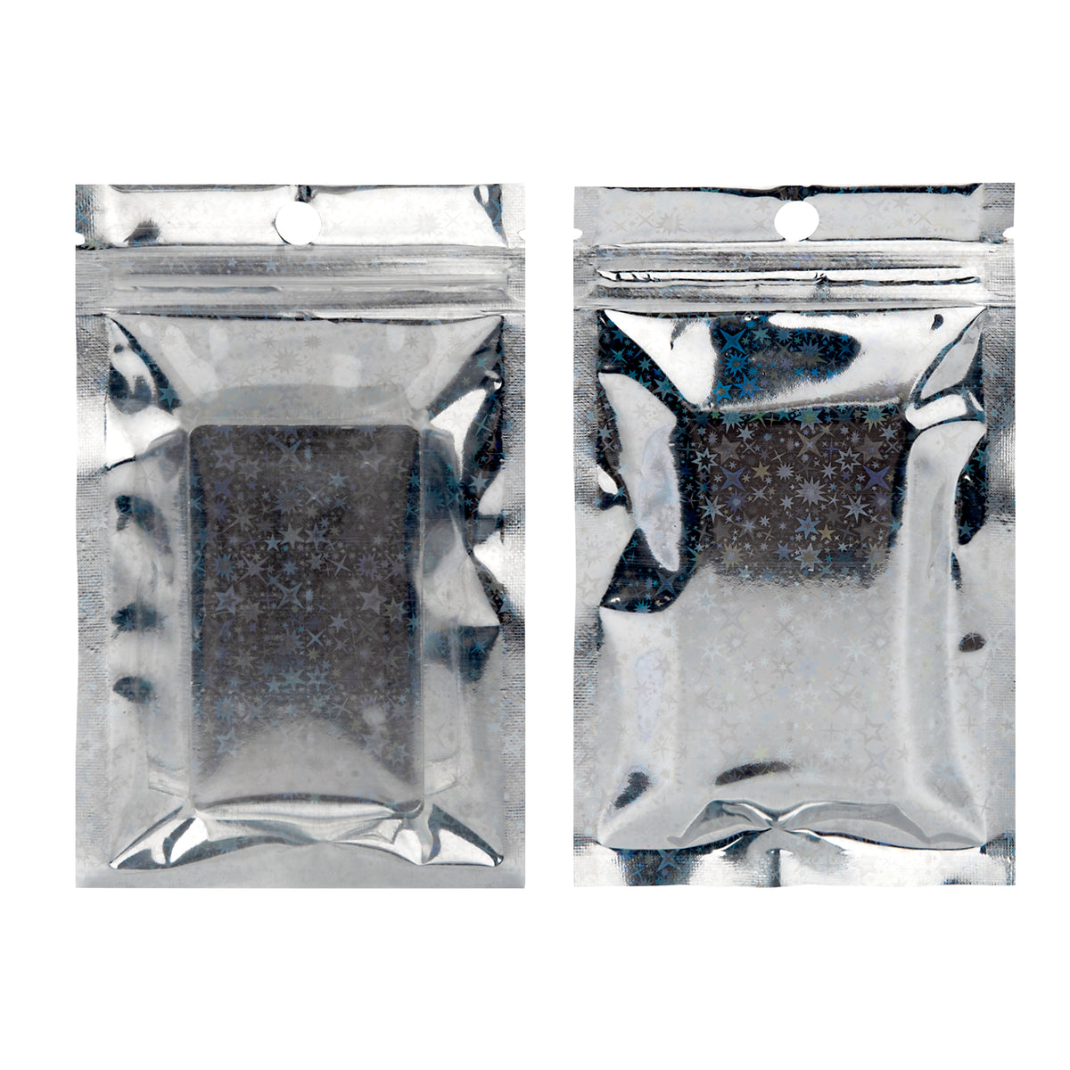 Reusable Flat Zipper Seal Bags – Clear & Half Diamond Holographic Glitter Mylar with Hang Hole