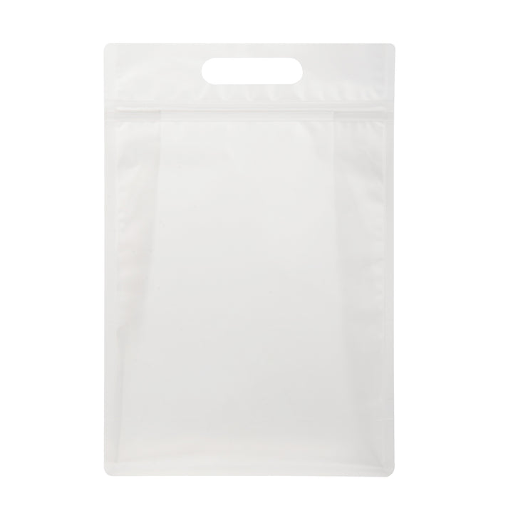 QQ Studio® Frosted Polyethylene Side Gusset Stand Strong® Bags with Die-Cut Handles