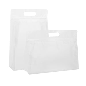 QQ Studio® Frosted Polyethylene Side Gusset Stand Strong® Bags with Die-Cut Handles