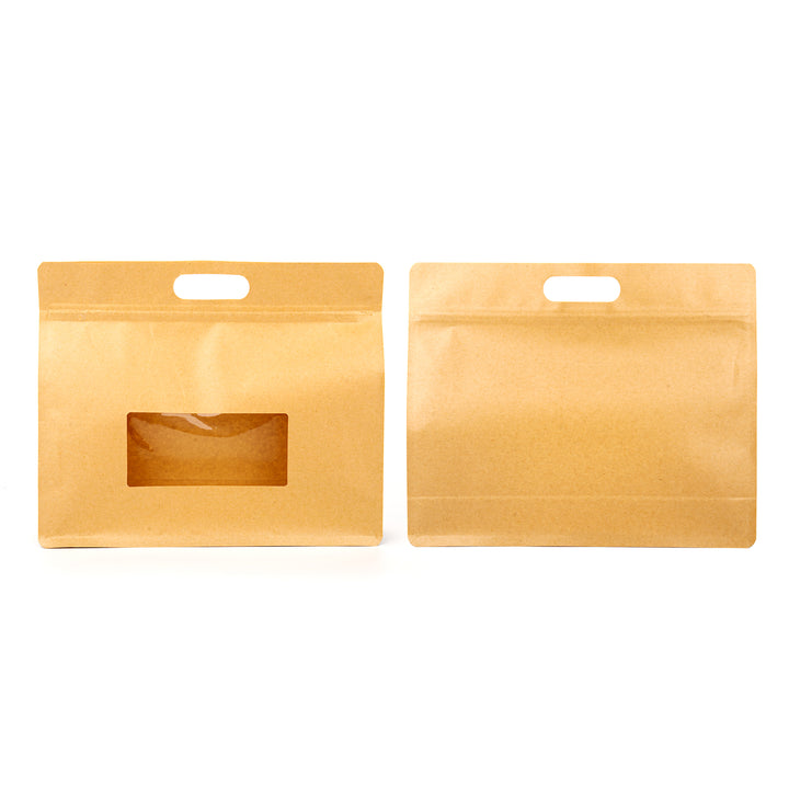 QQ Studio® Krafty Brown Translucent Window Side Gusset Stand Strong® Bags with Die Cut Handles
