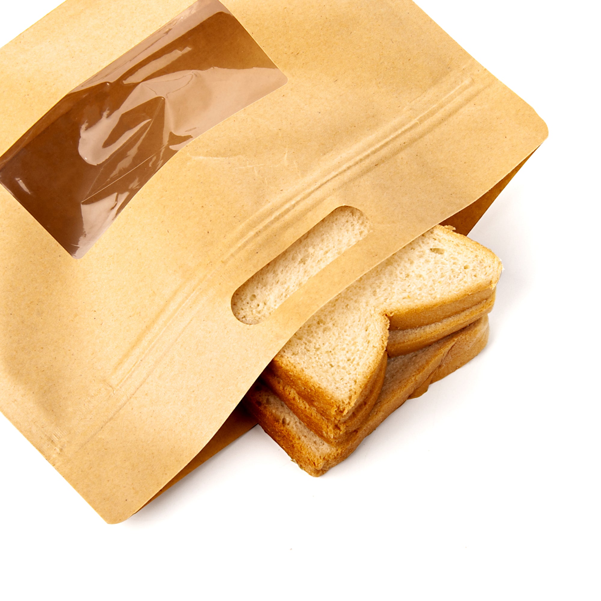 Krafty Brown Translucent Window Side Gusset Stand Strong® Bags with Die Cut Handles