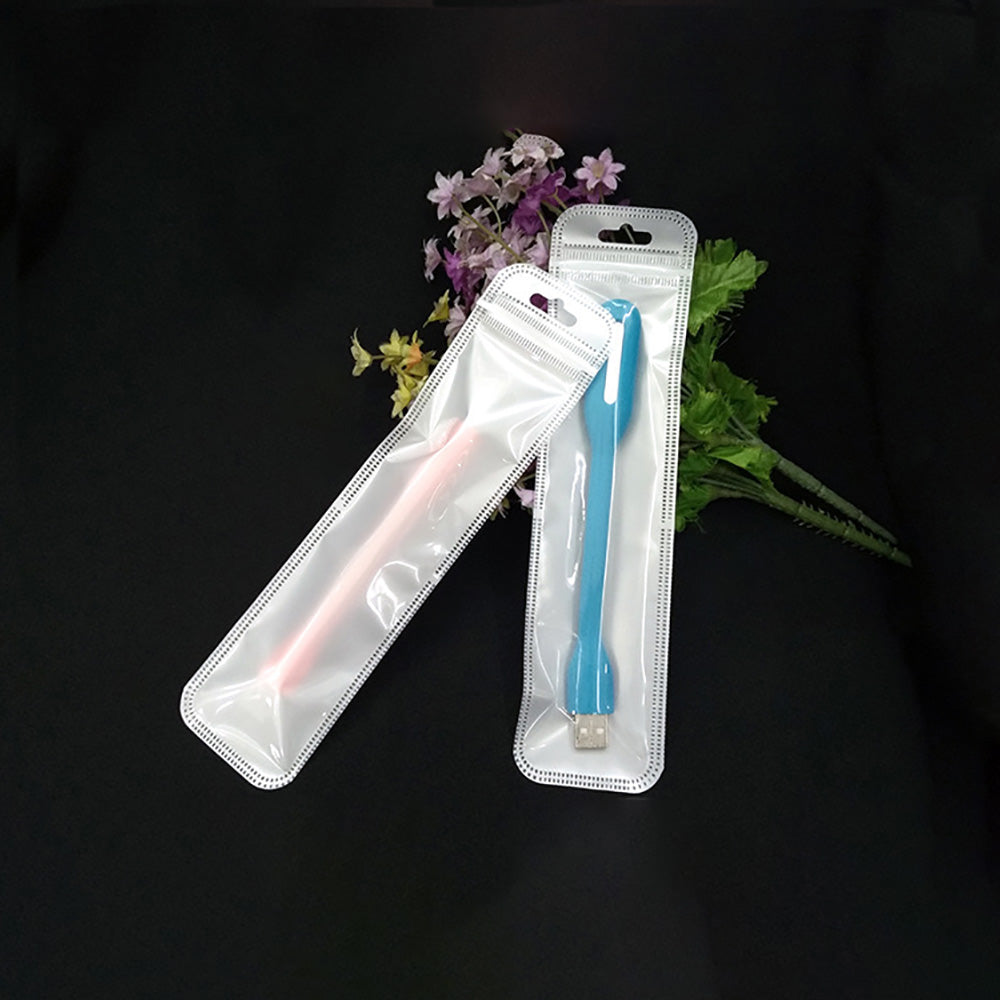 Half White Linen Plastic Flat QuickQlick® Bags with Rounded Corners and Butterfly Hang Hole