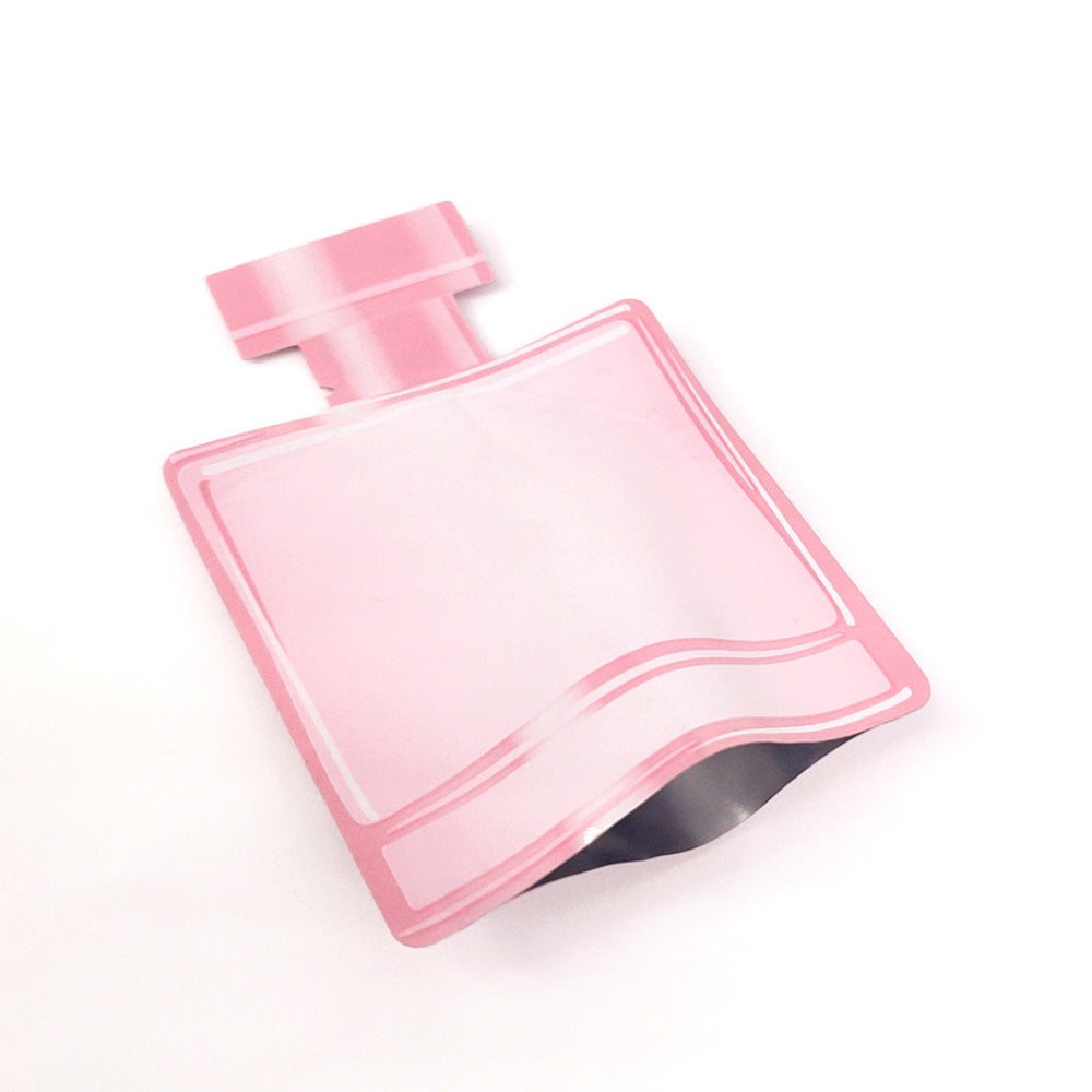 Double-Sided Perfumed Pink Aluminum Cosmetic Bottle Shape Open Bottom Bags