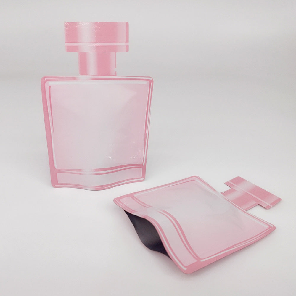 Double-Sided Perfumed Pink Aluminum Cosmetic Bottle Shape Open Bottom Bags