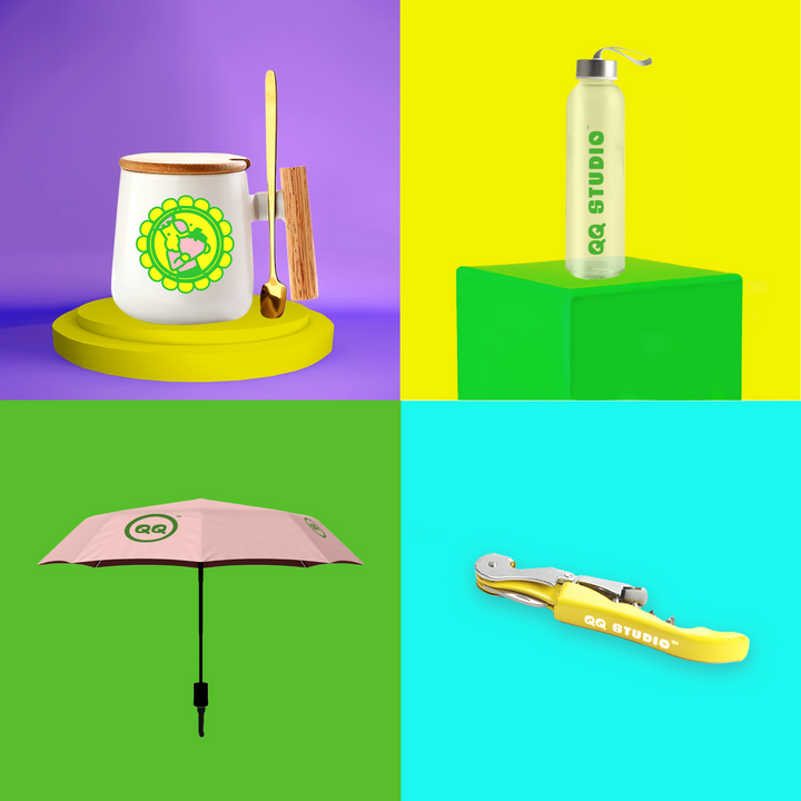 QQ Studio® Gift - Umbrella + Reiner Mug + Water Bottle + Wine Opener