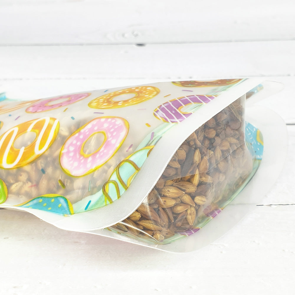 Mixed Doughnut, Leaf, and Feather Print Designs Translucent Polyethylene Jar Shaped Stand Strong® Bags