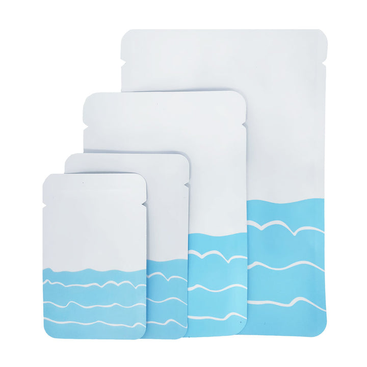 QQ Studio® Matte Ocean White with Blue Waves Design Mylar Foil Open Top Bags