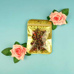 Glossy Half Mirage Gold Transparent Holographic Mylar QuickQlick® Bags with Rounded Top and Butterfly Hang Hole